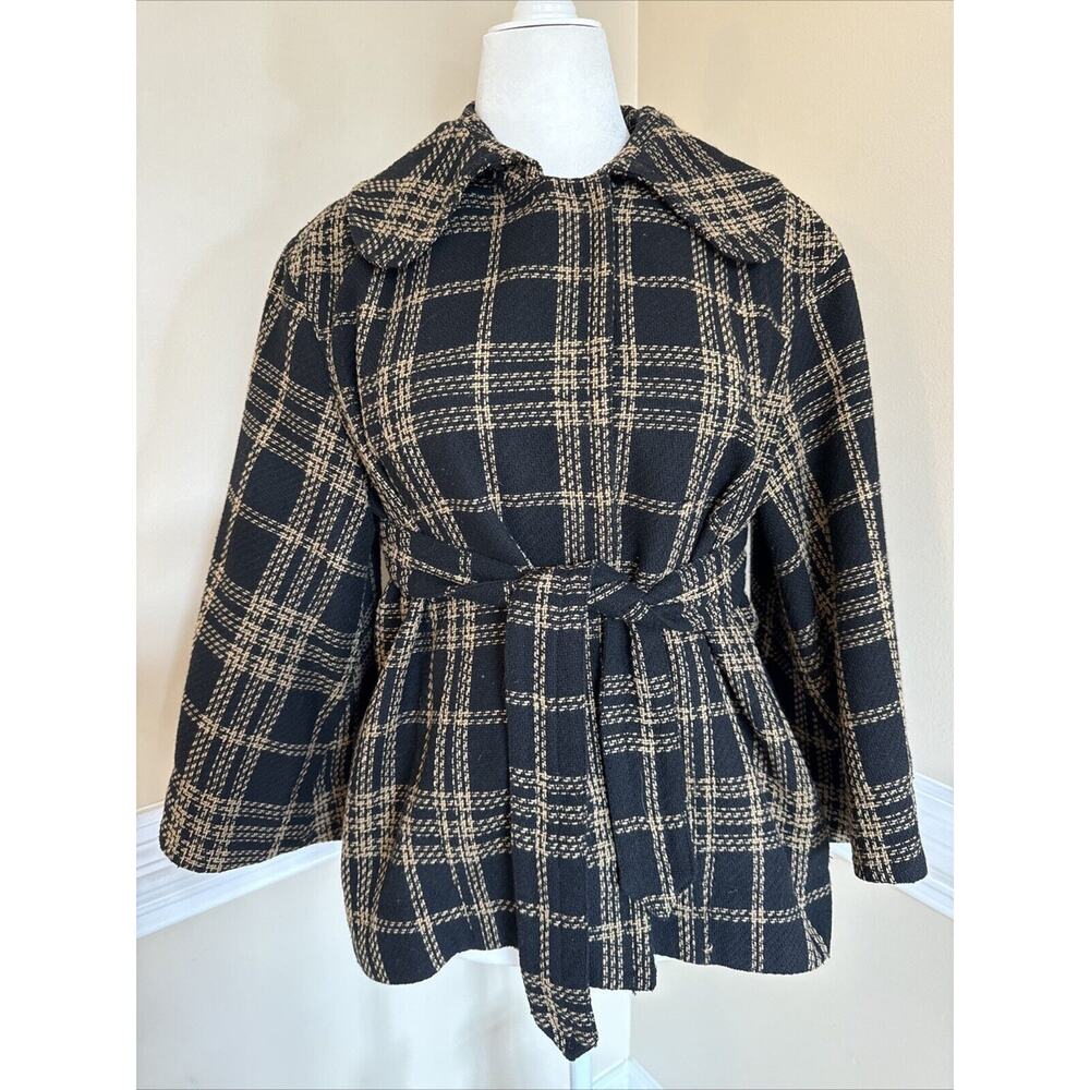 Focus 2000 Black and Tan Plaid Belted Coat